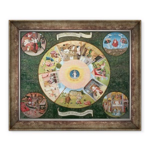 Tablou inramat - Hieronymus Bosch - Tabletop cu cele sapte pacate de moarte si cele patru ultime lucruri, 50 x 60 cm