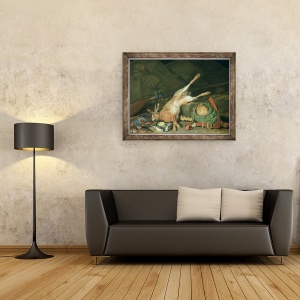 Tablou inramat - Hieronymus Galle the Elder - Natura moarta a unui iepure cu echipament de vanatoare ulei pe panza, 70 x 90 cm - Img 2