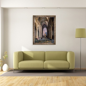 Tablou inramat - Hippolyte Joseph Cuvelier - Interiorul unei biserici, 60 x 80 cm - Img 2