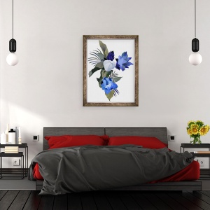 Tablou inramat - Hiroyuki Izutsu - Flori albe si flori albastru deschis, 70 x 90 cm - Img 3