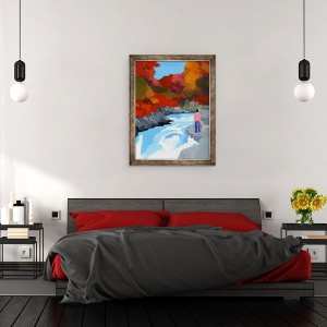 Tablou inramat - Hiroyuki Izutsu - Frunze de toamna si rauri, 70 x 90 cm - Img 3