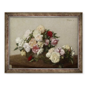 Tablou inramat - Ignace Henri Jean Fantin-Latour - Trandafiri intr-un castron si vas, 70 x 90 cm