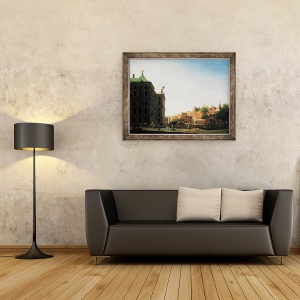 Tablou inramat - Isaak Ouwater - O vedere de-a lungul Nieuwezijds Voorburgwal in Amsterdam arata partea din spate a Palatului Regal, 70 x 90 cm - Img 2