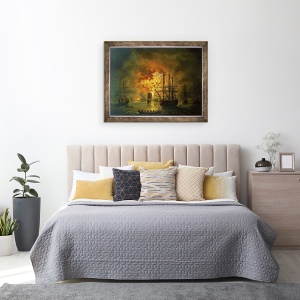 Tablou inramat - Jacob-Philippe Hackert - Distrugerea flotei turcesti la Golful Chesma, 60 x 80 cm - Img 3