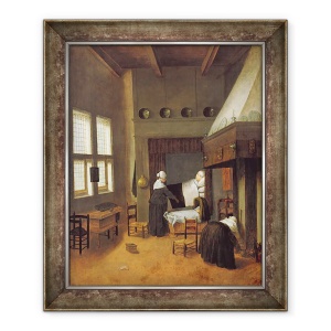 Tablou inramat - Jacobus Vrel - Interiorul dormitorului cu mama si copilul nou-nascut, 70 x 85 cm