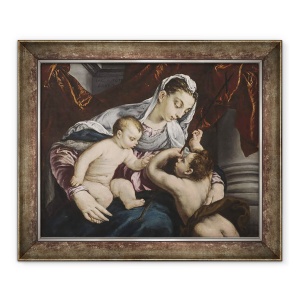 Tablou inramat - Jacopo Bassano - Fecioara si Pruncul cu Tanarul Sfant Ioan Botezatorul, 50 x 60 cm