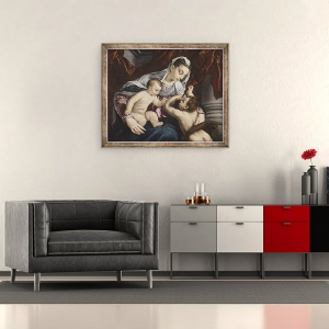 Tablou inramat - Jacopo Bassano - Fecioara si Pruncul cu Tanarul Sfant Ioan Botezatorul, 50 x 60 cm - Img 2