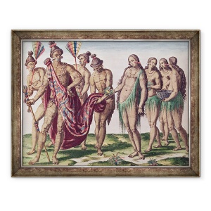 Tablou inramat - Jacques de Morgues Le Moyne - seful Satouriona si sotia sa merg la o plimbare, placa XXXIX din Brevis Narratio.., 70 x 90 cm