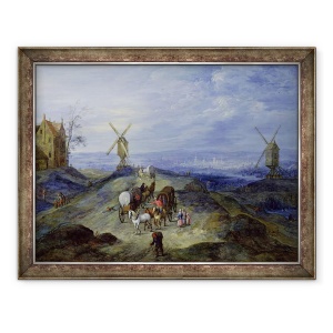 Tablou inramat - Jan Brueghel the Elder - Peisaj cu doua mori de vant, 60 x 80 cm