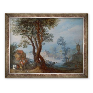 Tablou inramat - Jan Brueghel the Elder - Peisaj sat cu figuri, 70 x 90 cm