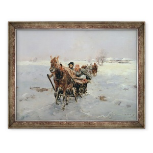 Tablou inramat - Janina Konarsky - Saniile intr-un peisaj de iarna, 70 x 90 cm