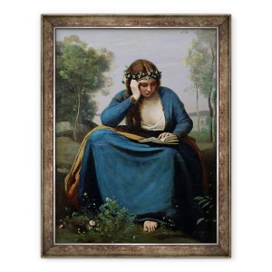 Tablou inramat - Jean Baptiste Camille Corot - Cititorul incoronat cu flori, sau muza lui Virgil, 70 x 90 cm