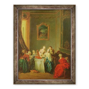 Tablou inramat - Jean-Baptiste Joseph Pater - Toaleta, Tanara femeie la masa ei de toaleta, 70 x 90 cm