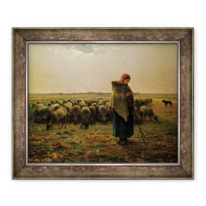 Tablou inramat - Jean-Francois Millet - Pastorita cu turma ei, 70 x 85 cm