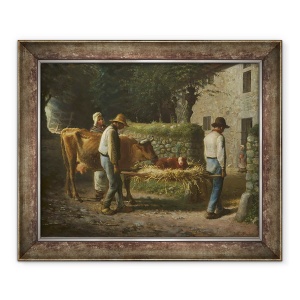 Tablou inramat - Jean-Francois Millet - taranii aduc acasa un vitel nascut pe campuri, 50 x 60 cm