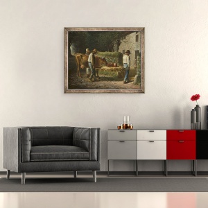 Tablou inramat - Jean-Francois Millet - taranii aduc acasa un vitel nascut pe campuri, 50 x 60 cm - Img 2