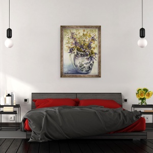 Tablou inramat - Joan Thewsey - Iris, Crizanteme si garoafe intr-un ulcior Copeland, 60 x 80 cm - Img 3