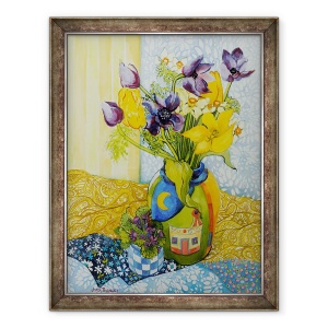 Tablou inramat - Joan Thewsey - Lalele si Anemone cu Oala de Violete, 2010, 60 x 80 cm