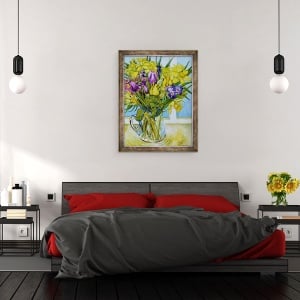 Tablou inramat - Joan Thewsey - Narcisele si lalele intr-o cana de sticla langa fereastra, 70 x 90 cm - Img 3