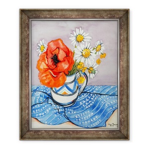 Tablou inramat - Joan Thewsey - Red Oriental Poppy si Marguerites intr-un ulcior Honiton, 2005, 50 x 60 cm