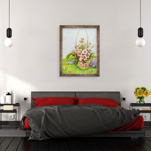 Tablou inramat - Joan Thewsey - Roz Ciubotica-cucului in cos de flori cu esarfa Paisley, 2010, 70 x 90 cm - Img 3