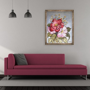 Tablou inramat - Joan Thewsey - Un trandafir rosu si un trandafir roz, 50 x 60 cm - Img 2