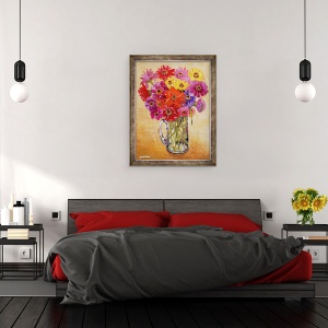 Tablou inramat - Joan Thewsey - Zinnias, 60 x 80 cm - Img 3