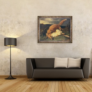 Tablou inramat - Johann Baptist Hofner - Vulpe si iepure, 70 x 90 cm - Img 2