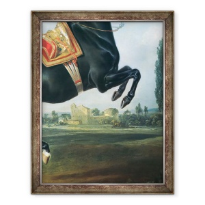 Tablou inramat - Johann Georg Hamilton - Un cal negru care interpreteaza Courbette ulei pe panza, 70 x 90 cm