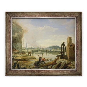 Tablou inramat - Johann Martin Gensler - Hamburg dupa incendiul din 1842, 70 x 85 cm