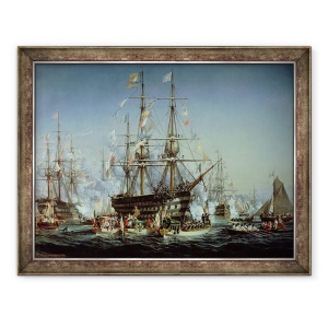 Tablou inramat - Jules Achille Noel - Napoleon al III-lea o primeste pe regina Victoria la Cherbourg, 5 august 1858, 70 x 90 cm