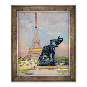 Tablou inramat - Jules Ernest Renoux - Turnul Eiffel si elefantul de Fremiet, 50 x 60 cm