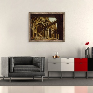Tablou inramat - Karl Friedrich Fechhelm - Proiectarea scenei pentru Actul III al Operei Montezuma, 50 x 60 cm - Img 2