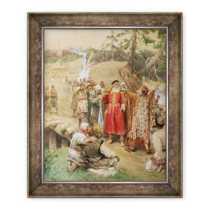 Tablou inramat - Klavdiy Vasilievich Lebedev - Cucerirea Noilor Regiuni in Rusia, 50 x 60 cm