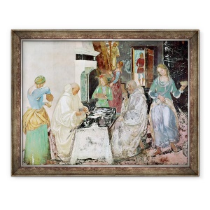 Tablou inramat - L. Signorelli - Sfantul Benedict primind ospitalitate, din viata Sfantului Benedict, 70 x 90 cm