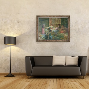 Tablou inramat - Leon-Auguste-Adolphe Belly - Interiorul unui harem, 70 x 90 cm - Img 2