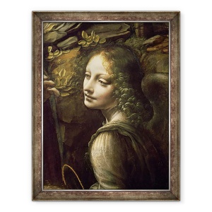 Tablou inramat - Leonardo da Vinci - Detaliu al ingerului, de la Fecioara Stancilor Fecioara cu Pruncul Sfantul Ioan adorand Pruncul Hristos insotit de un inger, 70 x 90 cm