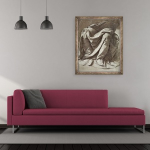 Tablou inramat - Leonardo da Vinci - Studiu de draperie pentru o figura asezata, 50 x 60 cm - Img 2