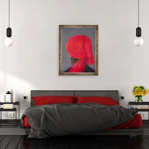 Tablou inramat - Lincoln Seligman - Turban rosu pe gri, 60 x 80 cm - Img 3