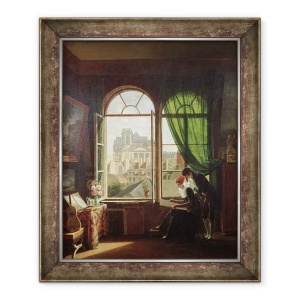 Tablou inramat - Martin Drolling - Vedere la Biserica Saint-Eustache dintr-o casa de pe Rue Platriere sau, Interiorul artistului, 50 x 60 cm