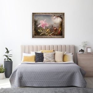 Tablou inramat - Martin Johnson Heade - Cattleya Orhidee si Trei Colibri, 60 x 80 cm - Img 3