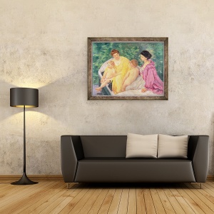 Tablou inramat - Mary Stevenson Cassatt - inot, sau doua mame si copiii lor pe o barca, 70 x 90 cm - Img 2