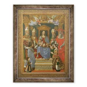 Tablou inramat - Master of the Pala Sforzesca - Fecioara si Pruncul Intronat cu Doctorii Bisericii si familia lui Ludovico il Moro, 70 x 90 cm