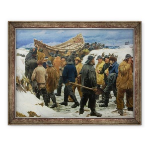 Tablou inramat - Michael Peter Ancher - Barca de salvare este luata prin dune, 70 x 90 cm