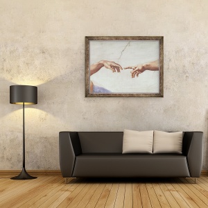 Tablou inramat - Michelangelo Buonarroti - Mainile lui Dumnezeu si ale lui Adam, detalii de la crearea lui Adam, de la tavanul Sixtina, 70 x 90 cm - Img 2
