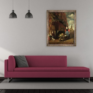Tablou inramat - Michiel van Musscher - Olandeza gen Scena, 50 x 60 cm - Img 2