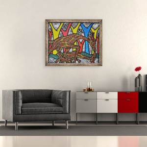 Tablou inramat - Muktair Oladoja - Mama Girafa, 50 x 60 cm - Img 2