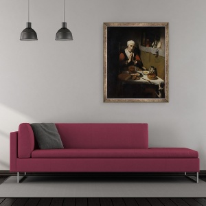 Tablou inramat - Nicolaes Maes - Batrana care spune Grace, cunoscuta sub numele de Rugaciunea fara sfarsit, 50 x 60 cm - Img 2