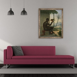 Tablou inramat - Nicolas Antoine Taunay - Negro brazilian cu Pasare Tropical, 50 x 60 cm - Img 2