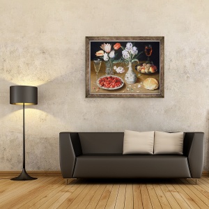 Tablou inramat - Osias Beert the Elder - Natura moarta cu crini, trandafiri, lalele, 70 x 90 cm - Img 2